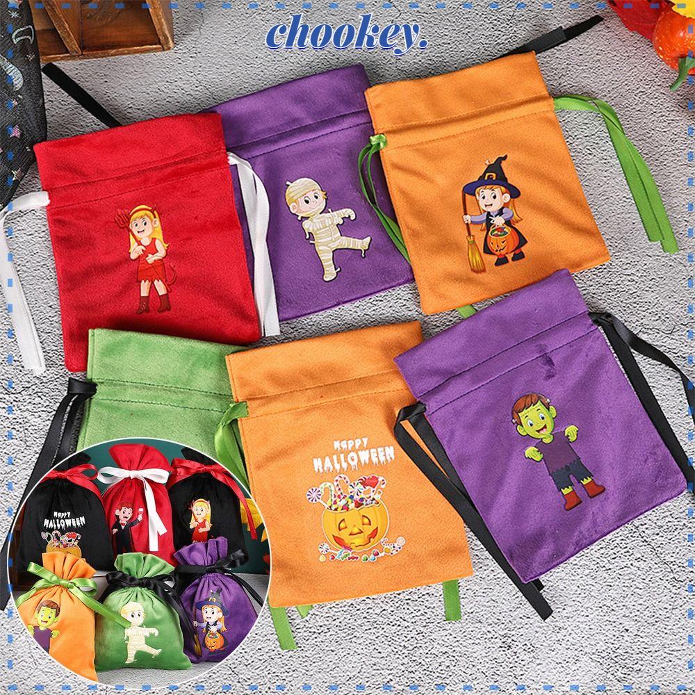 CHOOKEY Túi Dây Rút Bằng Vải Nhung Đựng Quà Halloween Chống Bụi Tiện Dụng