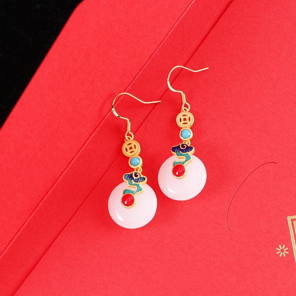 MXGOODS Khuyên Tai Vòng Hở Tráng Men Phong Cách Trung Hoa