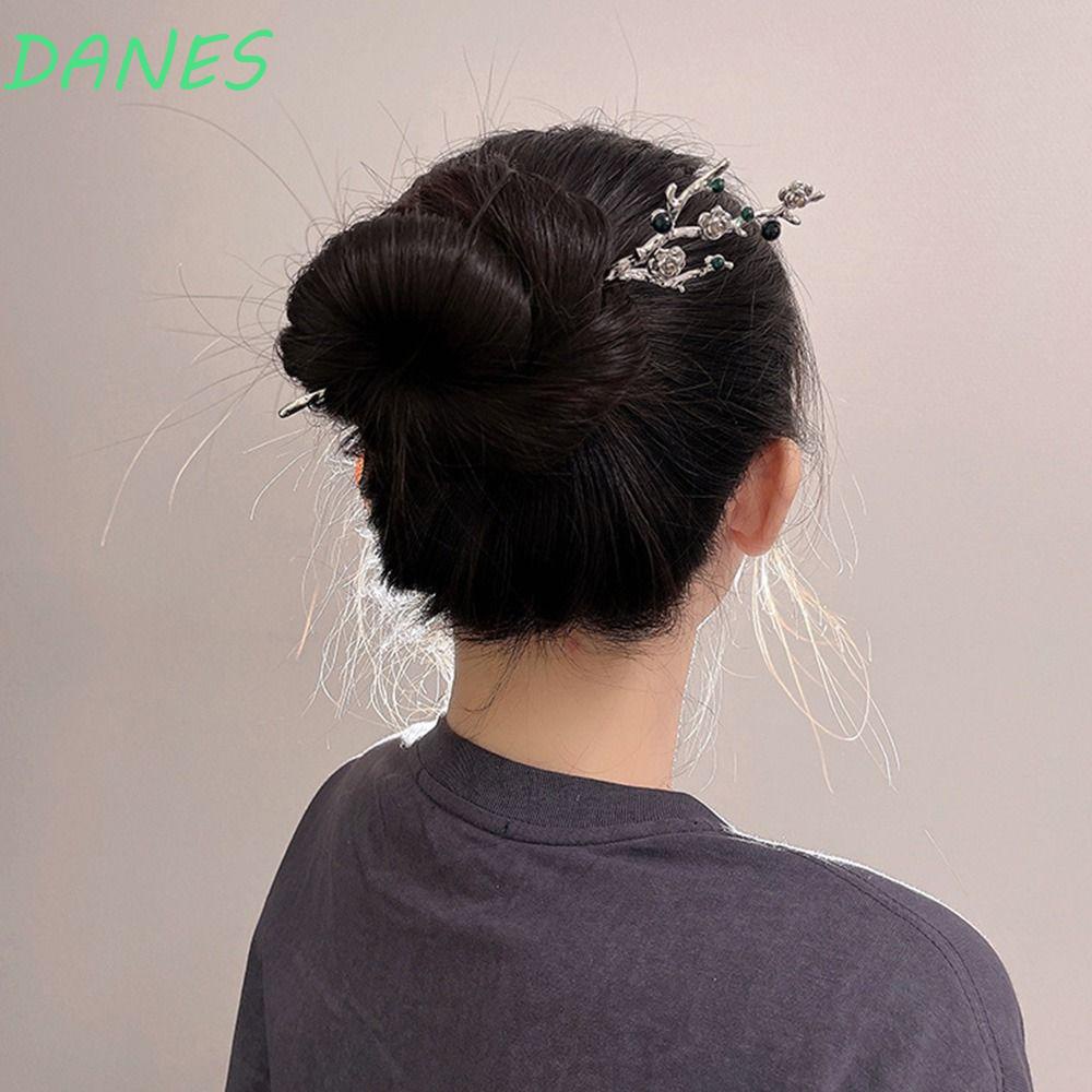 DANES Trâm Cài Tóc Hợp Kim Đính Hạt Ngọc Lục Bảo Xanh Lá Phong Cách Trung Quốc Mới Cho Nữ