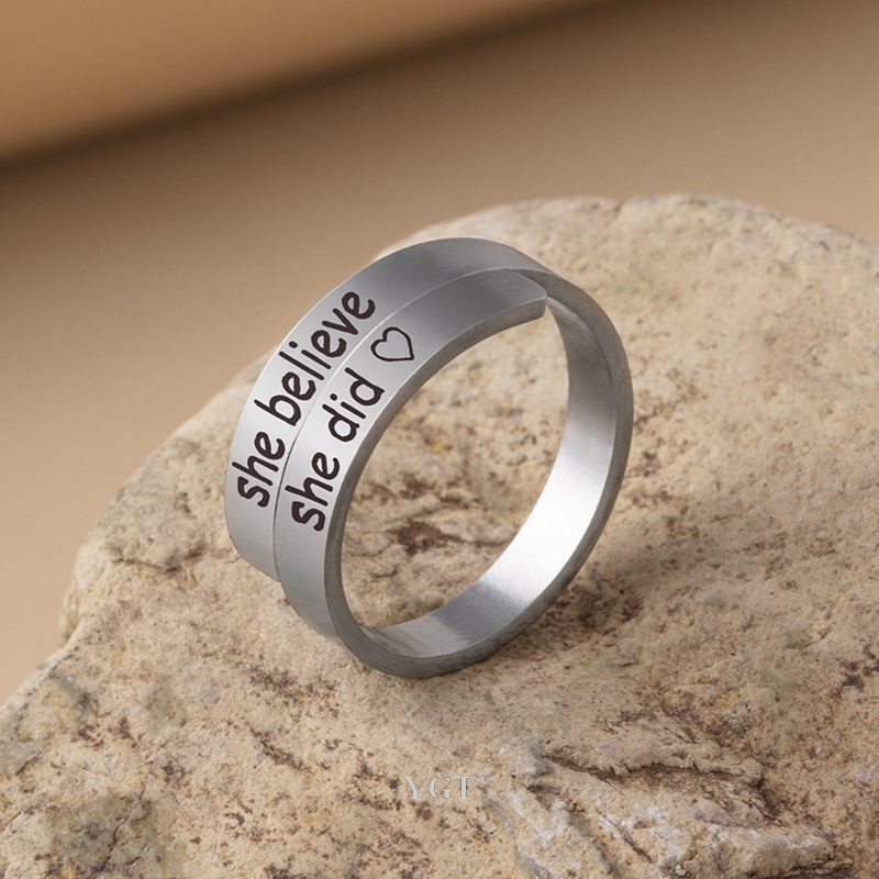 Ygt Nhẫn Thép Không Gỉ Khắc Chữ Believe Phong Cách Punk Cho Nam Và Nữ