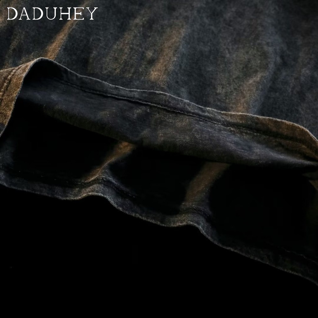 DaDuHey Men's American-Style Retro Ins Fashionable Washed Fashionable Printed Loose Vest 2023 New Summer Fashionable Detachable Short Sleeve T-shirt