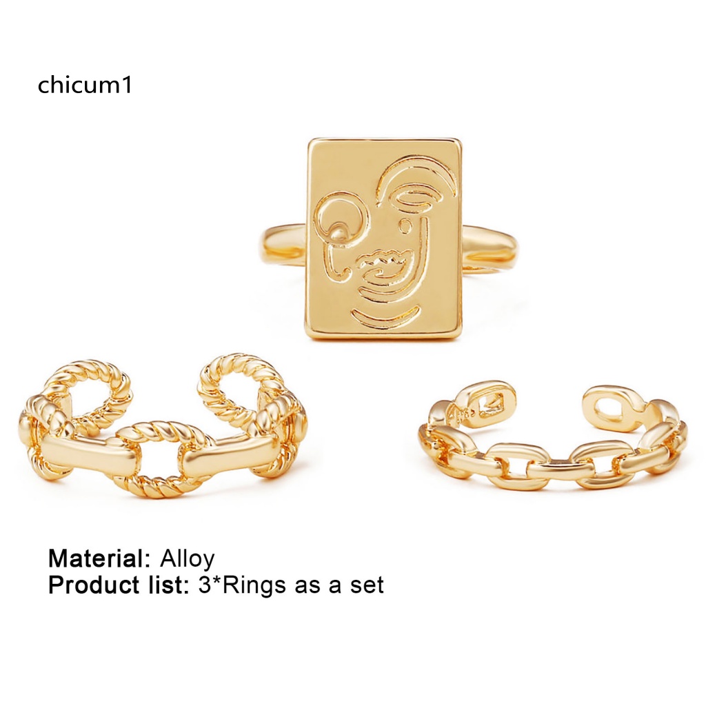 Set 3 Nhẫn Hợp Kim Chống Mòn Thiết Kế Tinh Tế Cho Nữ