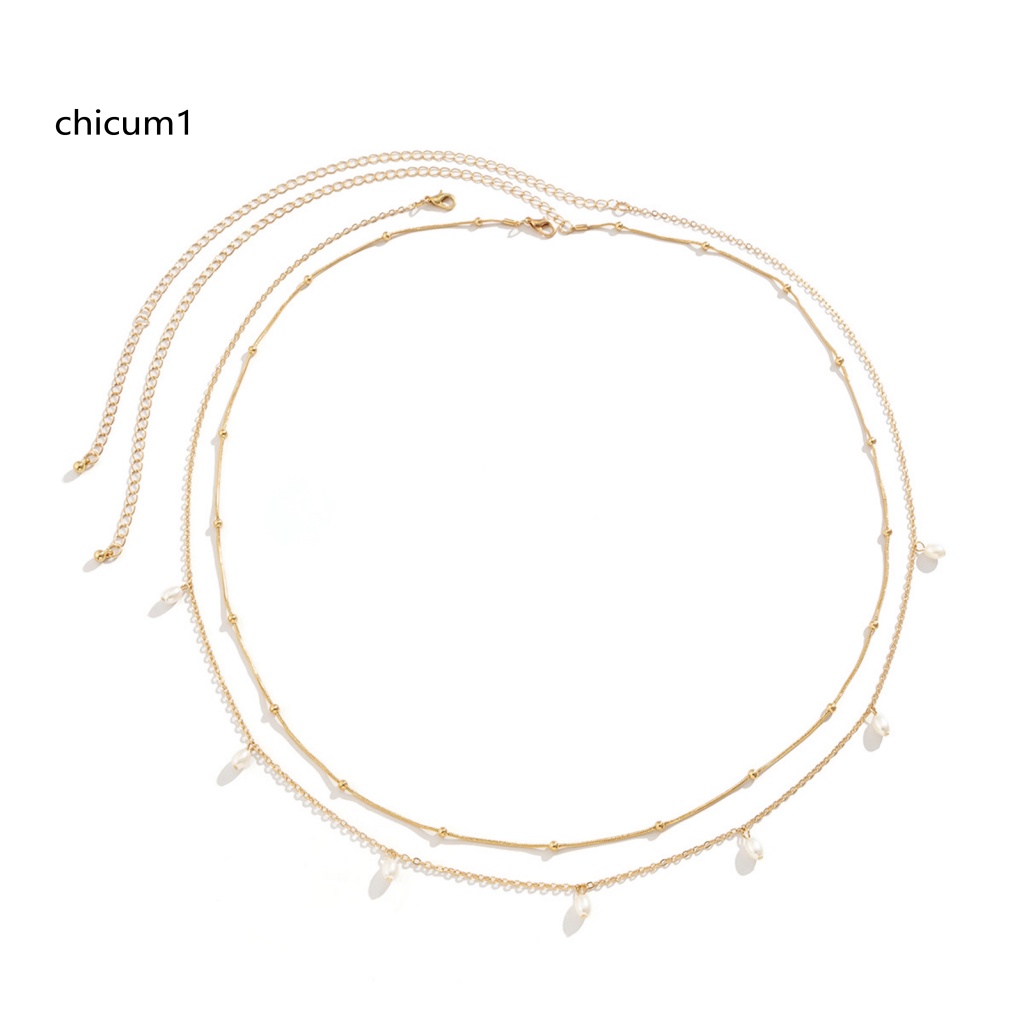 Set 2 Dây Xích Đeo Hông Hai Lớp Đính Ngọc Trai Nhân Tạo Có Thể Điều Chỉnh Cho Nữ