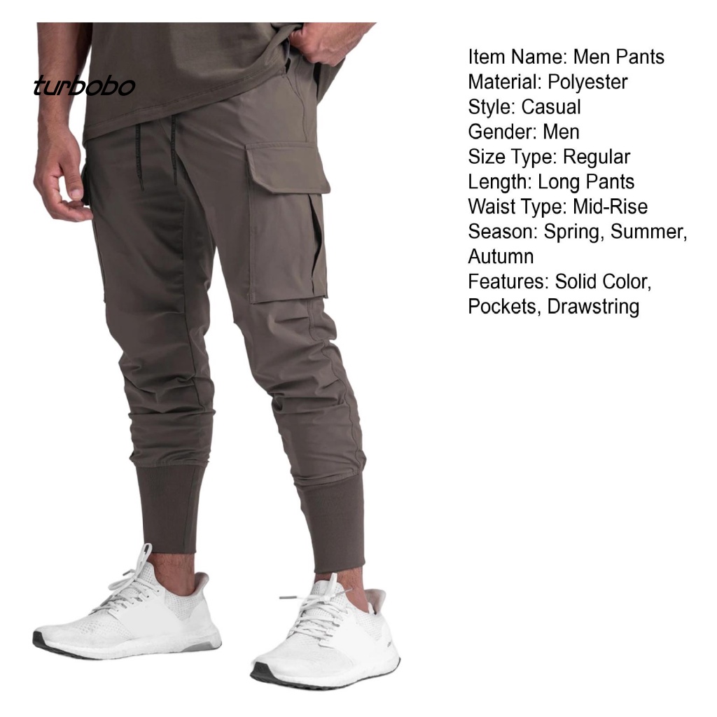 Quần Dài Thể Thao Màu Trơn Mau Khô Có Túi Dây Rút Co Giãn Thời Trang Mùa Hè Cho Nam