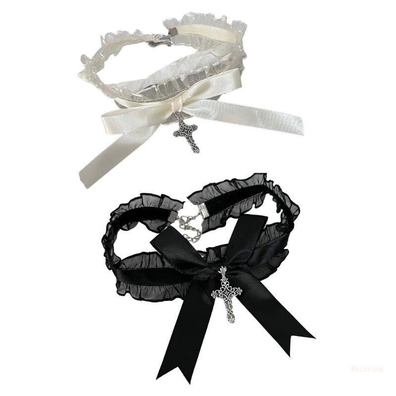 Vòng Cổ Choker Ren Phối Nơ Dễ Thương Phong Cách Gothic Punk