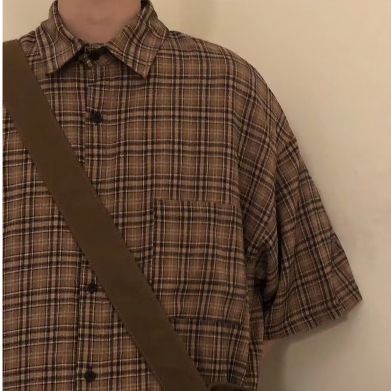 Áo Sơ Mi Nam Dáng Rộng Họa Tiết Caro Phong Cách Hàn Quốc Đơn Giản Dễ Phối Đồ Mới
