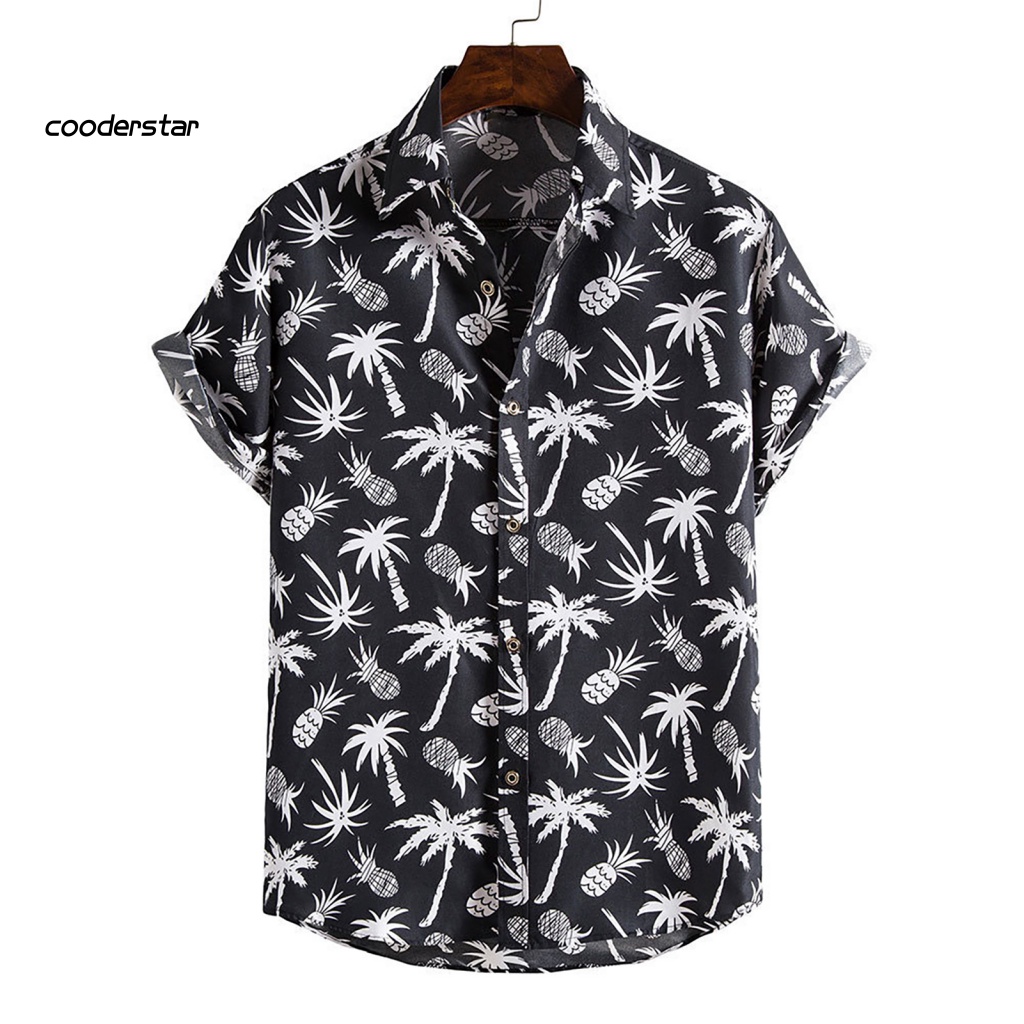 Áo Sơ Mi Tay Ngắn Cổ Bẻ In Họa Tiết Cây Dừa Phong Cách Hawaii Thời Trang Mùa Hè Cho Nam