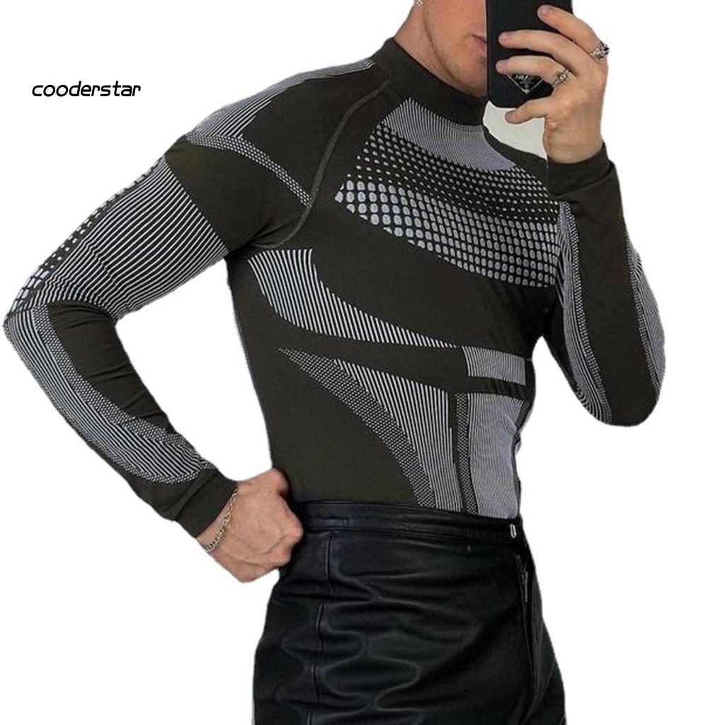 Áo Thun Tay Dài Cổ Cao Họa Tiết Kẻ Sọc Màu Sắc Tương Phản Thời Trang Mùa Đông Cho Nam