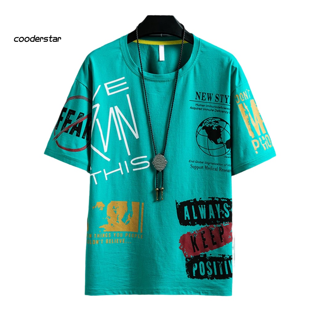 Áo Thun Tay Ngắn Cổ Tròn Dáng Rộng Thoáng Khí In Chữ Phong Cách Hip Hop Thời Trang Mùa Hè Cho Nam