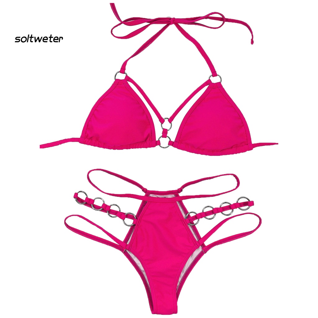 Bộ Đồ Bơi 2 Mảnh Có Vòng Kim Loại Màu Sắc Tinh Khiết Tùy Chỉnh Thời Trang Cho Nữ