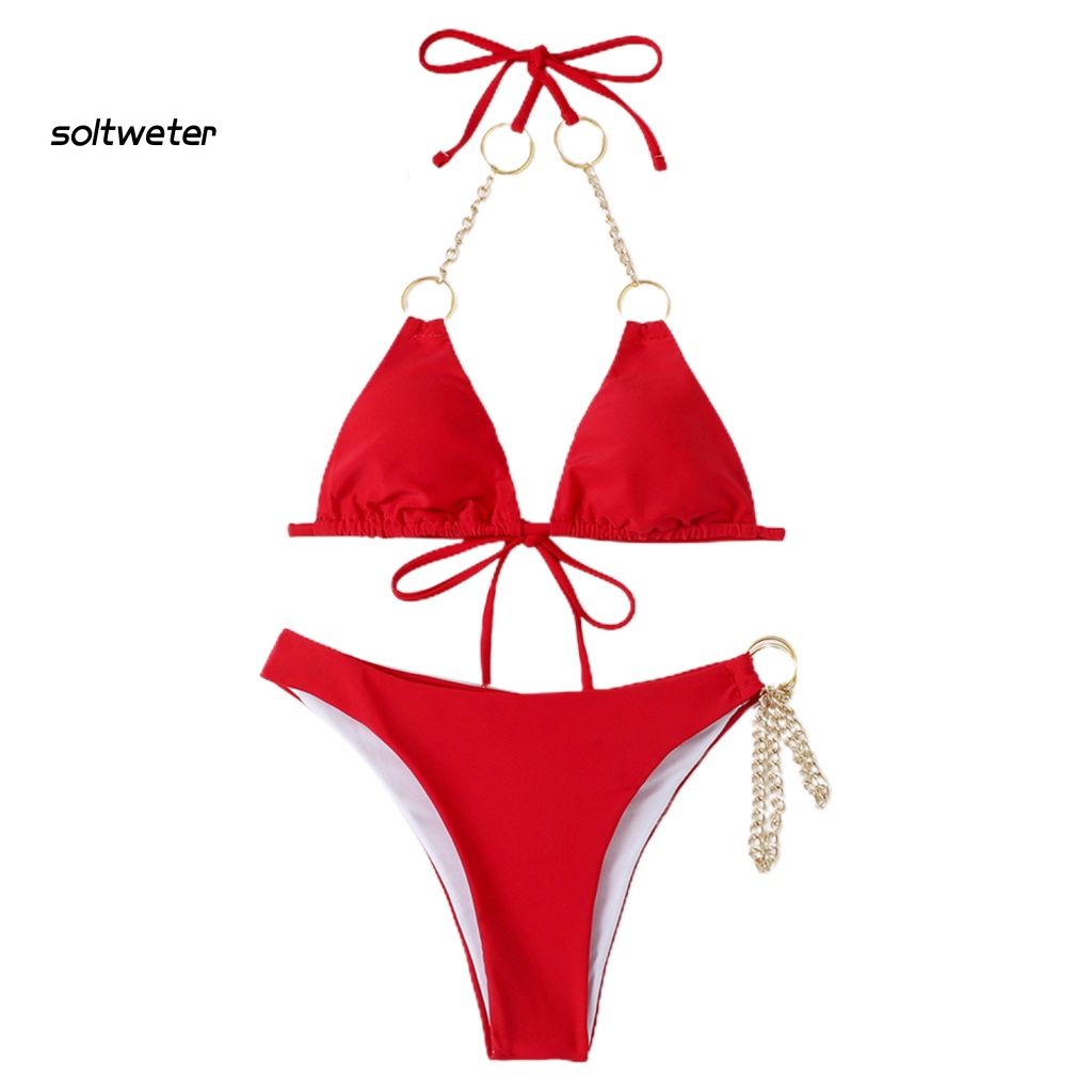 Bộ Bikini 2 Mảnh Màu Sắc Tinh Khiết Có Dây Cột Bằng Kim Loại Có Thể Điều Chỉnh Quyến Rũ Cho Nữ
