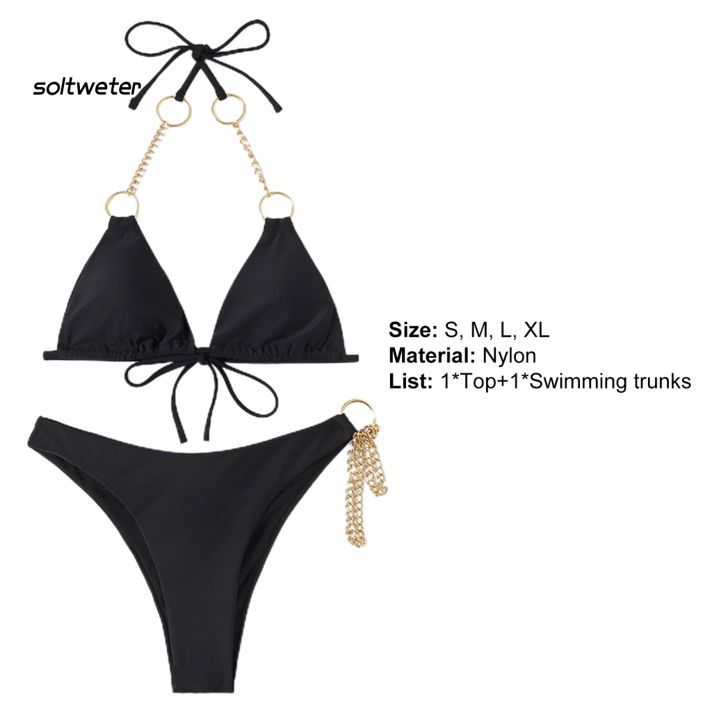 Bộ Bikini 2 Mảnh Màu Sắc Tinh Khiết Có Dây Cột Bằng Kim Loại Có Thể Điều Chỉnh Quyến Rũ Cho Nữ