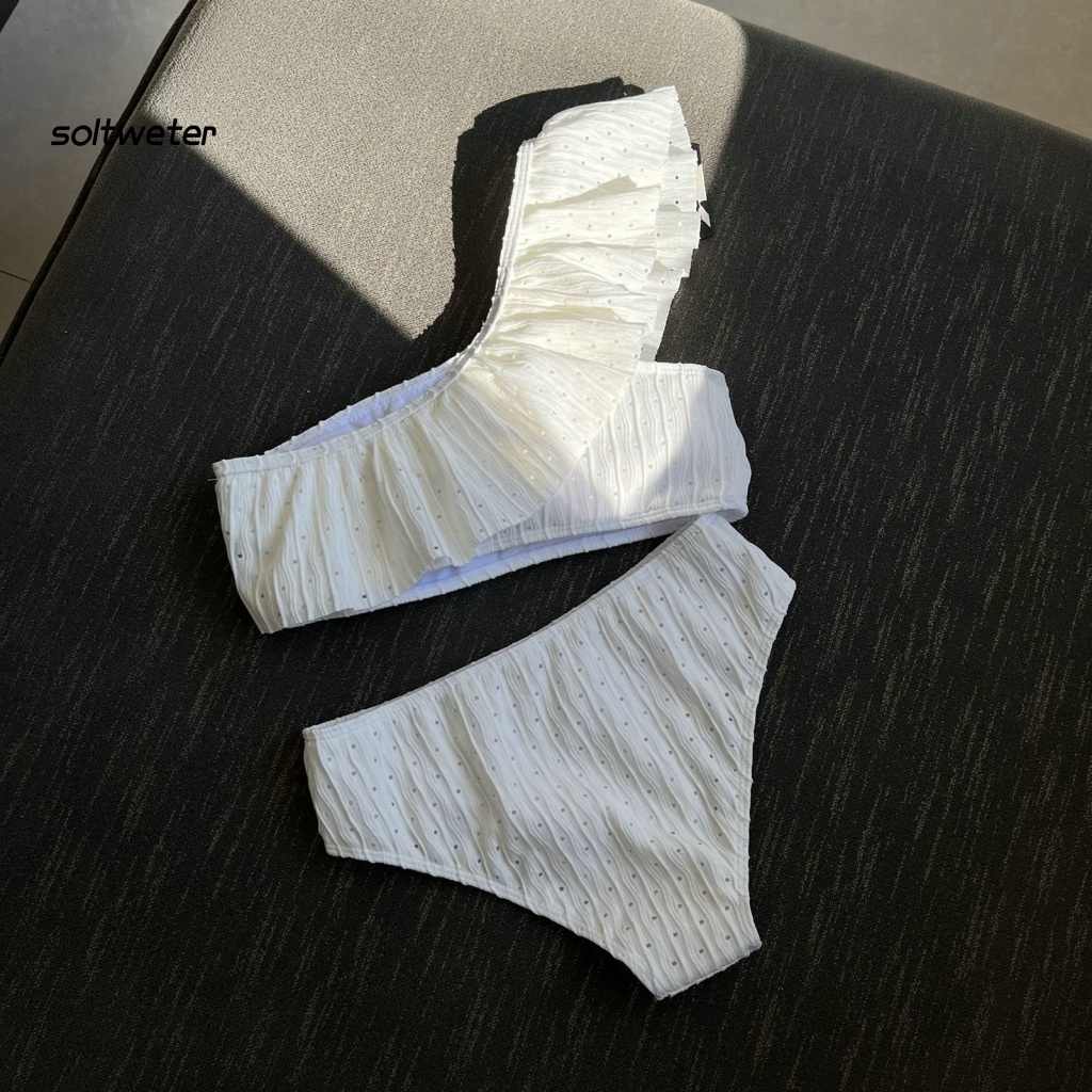 Bộ Đồ Bơi Bikini 2 Mảnh Màu Trơn Lưng Cao Mau Khô Có Mút Đệm Dành Cho Nữ