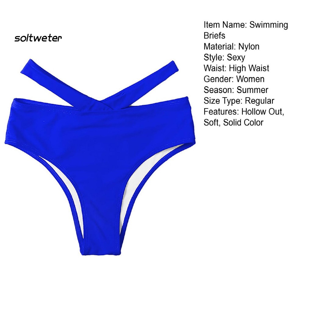 Quần Bơi Thể Thao Lưng Cao Co Giãn Mềm Mại Màu Trơn Khoét Rỗng Ôm Dáng Cho Nữ