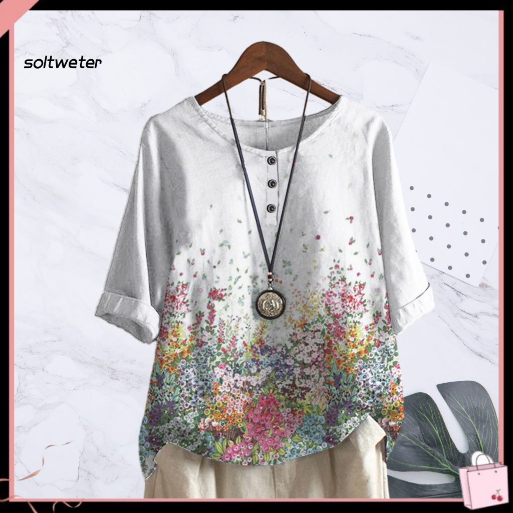 Áo Sơ Mi Tay Lửng Cổ Tròn In Họa Tiết Hoa 3D Phong Cách Đường Phố Thời Trang Mùa Hè Dành Cho Nữ