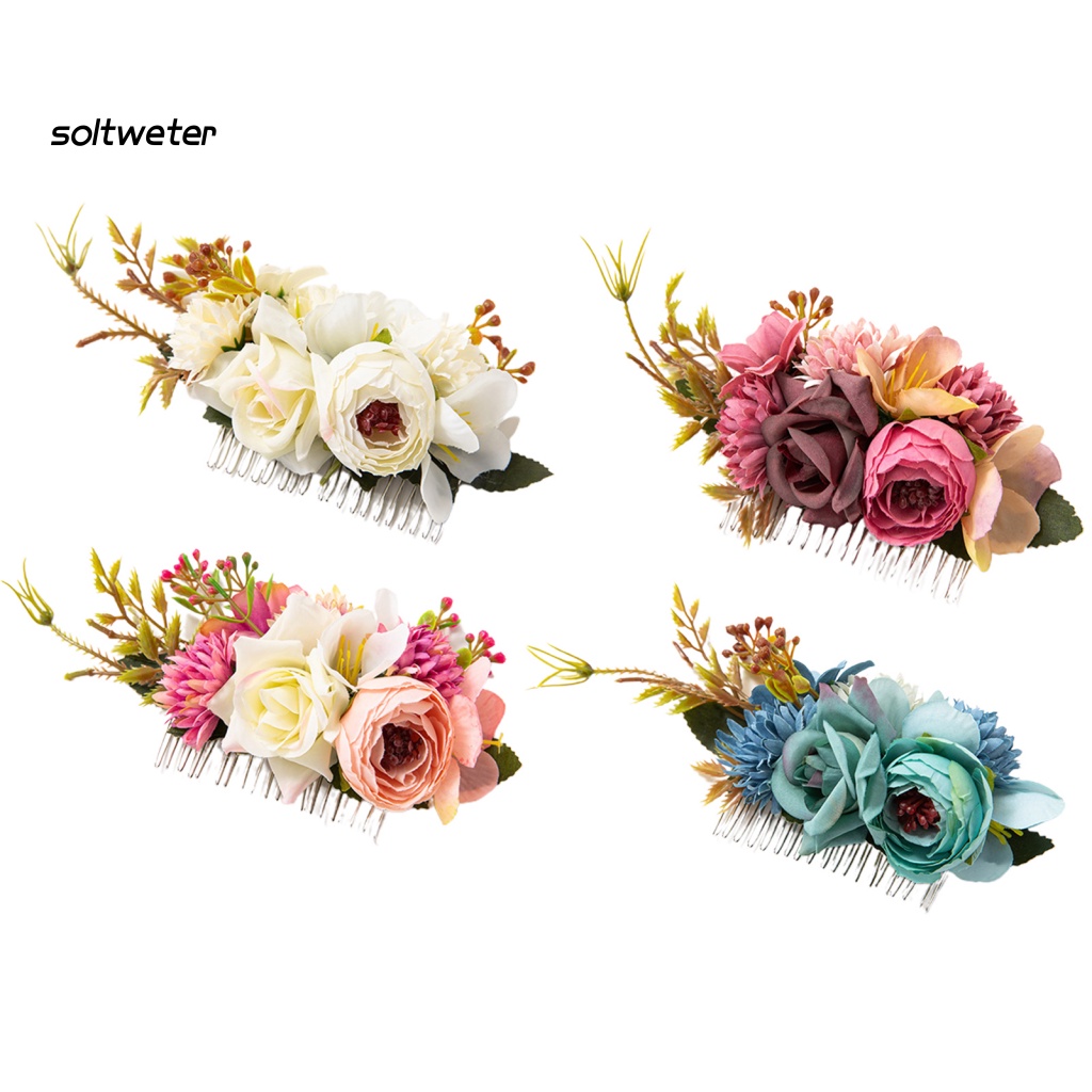 St Lược Cài Tóc Mật Độ Chống Trượt Hình Hoa Lá Nhân Tạo Sống Động