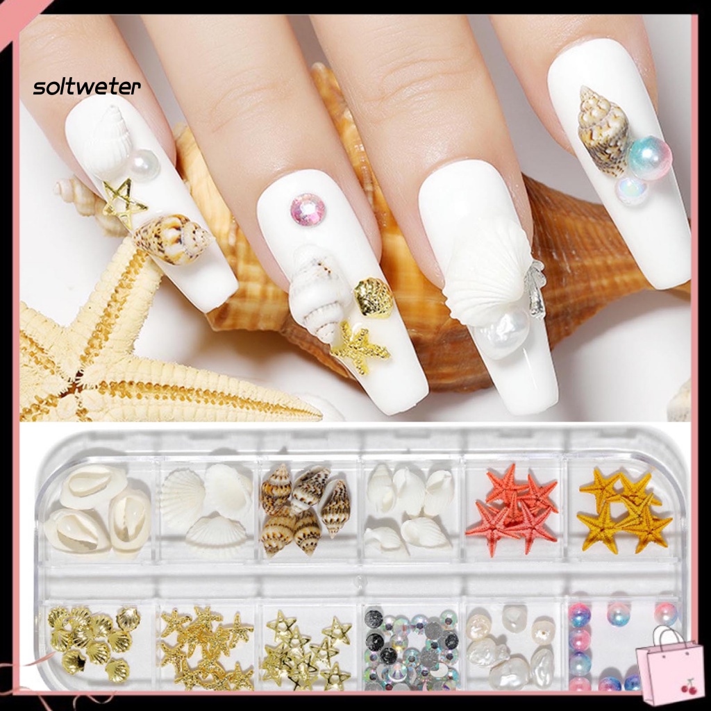1 Hộp Phụ Kiện Trang Trí Móng Tay Nghệ Thuật Hình Vỏ Sò / Sao Biển / Vỏ Sò 3D Bằng Nhựa