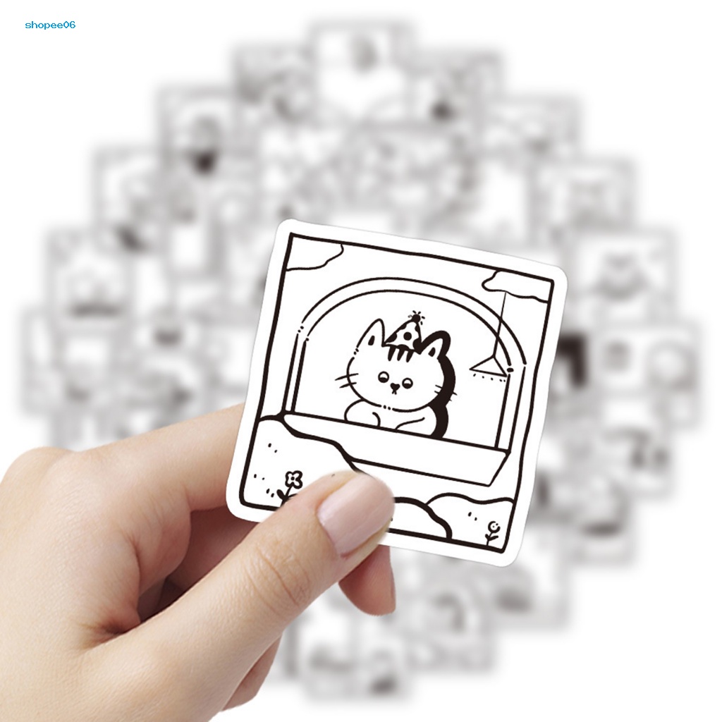 Bộ 60 Miếng Dán Hình Mèo Trắng Đen Tự Dính Không Phai Màu Có Thể Tháo Gỡ Dùng Trang Trí Điện Thoại