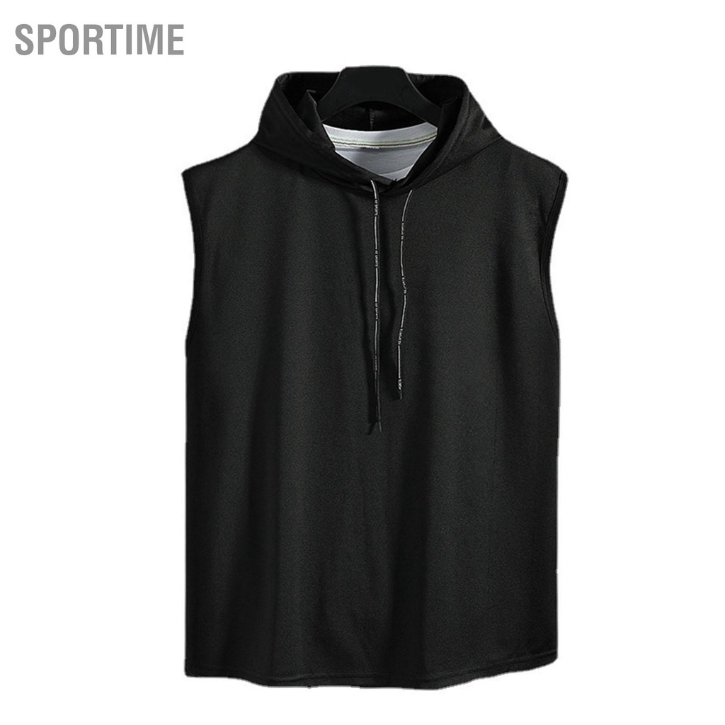 Sportime Áo hoodie nam không tay tập thể dục Vest Top Polyester thân thiện với da Màu rắn