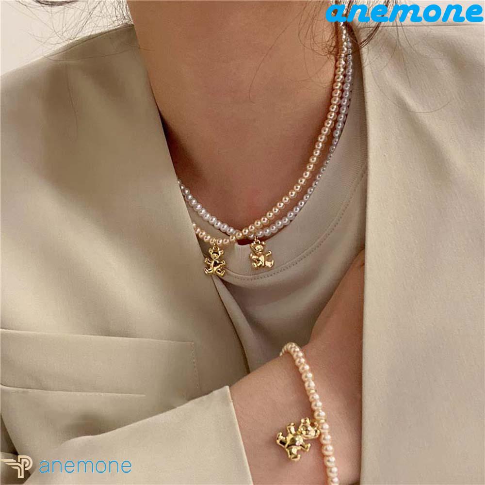 ANEMONE Vòng Tay Dây Chuyền Mặt Hình Gấu Nhiều Màu Phong Cách Hàn Quốc Cổ Điển Thời Trang Cho