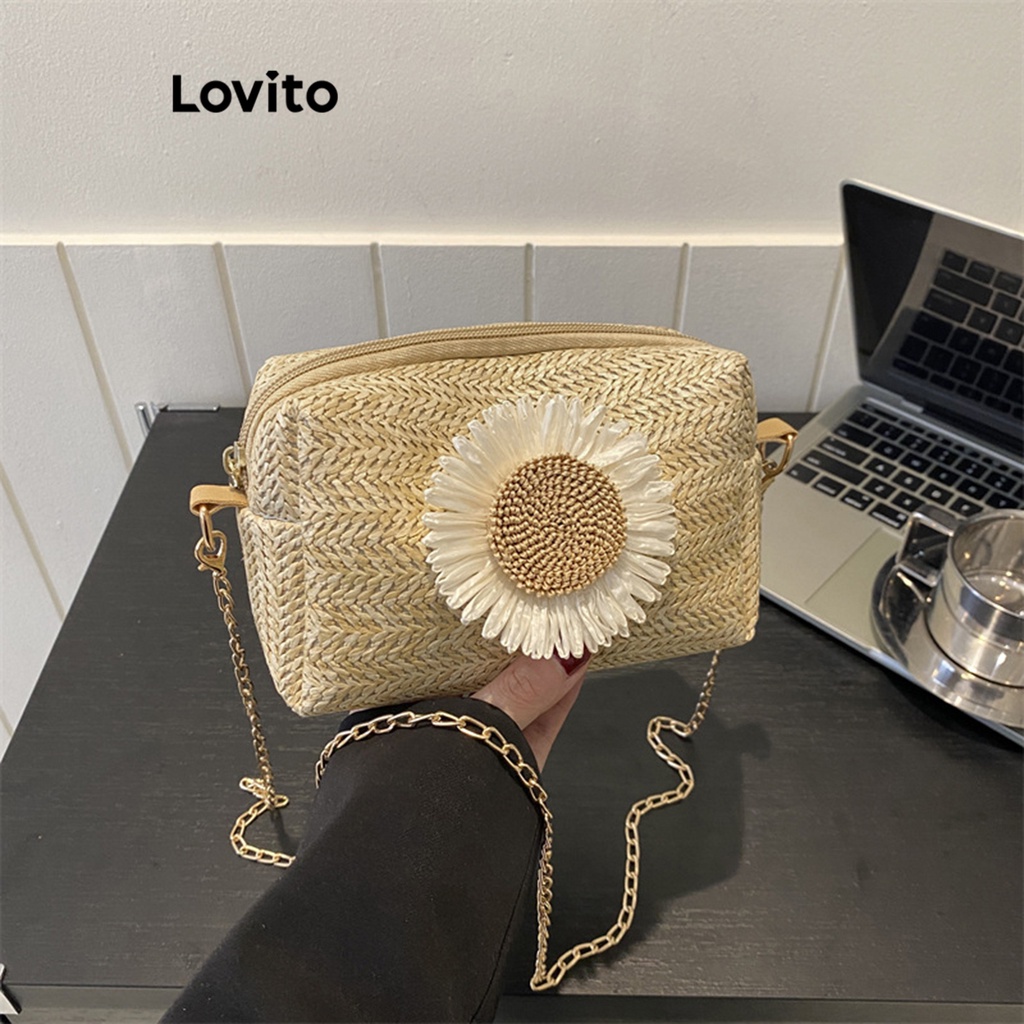 Lovito Túi có dây đeo đính nơ đơn giản giản dị cho nữ L57AD138 (Kaki/Trắng nhạt)