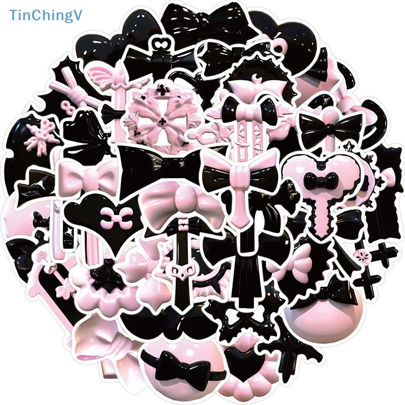 Bộ 50 Miếng Dán Trang Trí Xe Hơi / Laptop / Vali / Điện Thoại / Sổ Tay DIY Hình Graffiti 3D Màu Hồng Đen