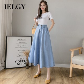 IELGY Chân váy chữ A dáng rộng lưng cao màu tối có túi dành cho nữ