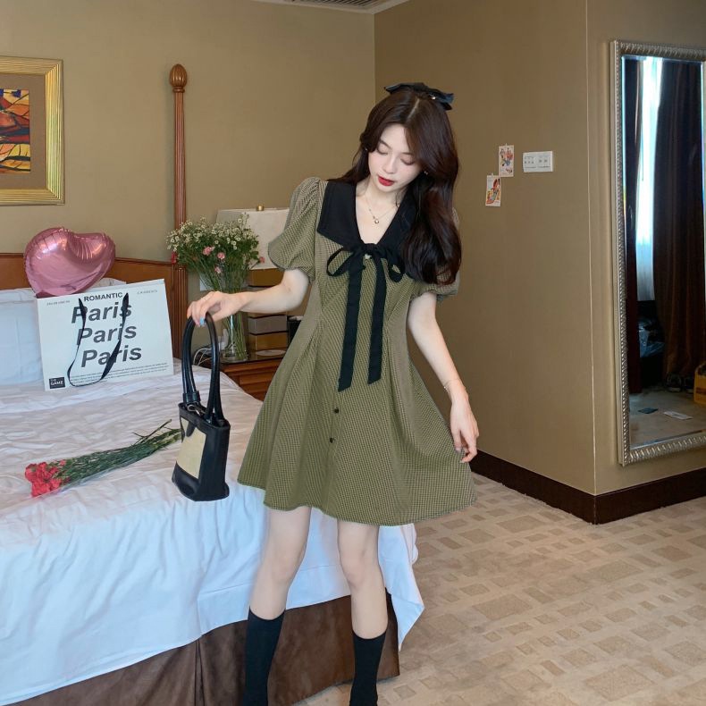 Đầm Sọc Ca Rô Xanh Lá Thời Trang Hè Mới 2023 Cao Cấp Cho Nữ