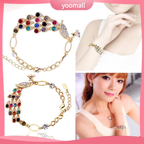 Vòng Tay Hình Chim Công Đính Đá Nhiều Màu Sắc Phong Cách Vintage