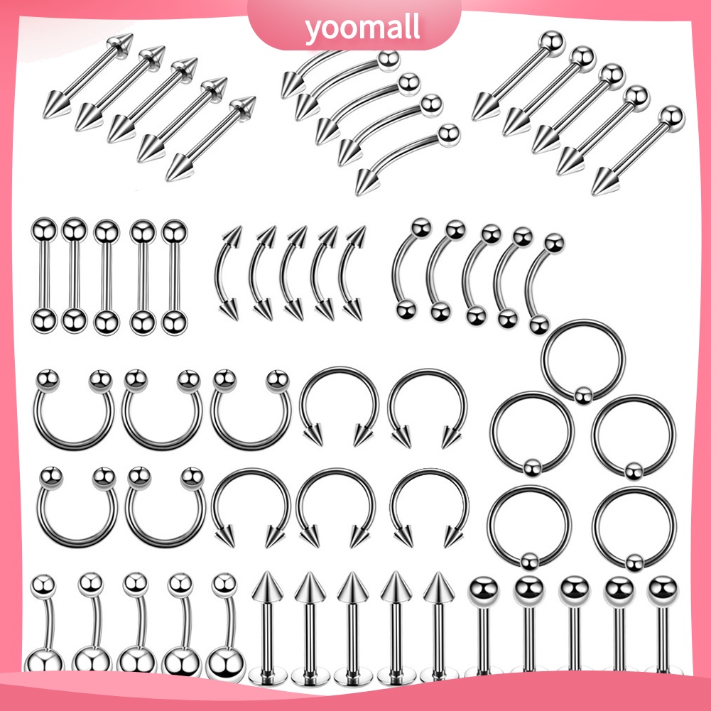 Set 60 Khuyên Mũi / Chân Mày / Môi Bằng Thép Không Gỉ Cá Tính