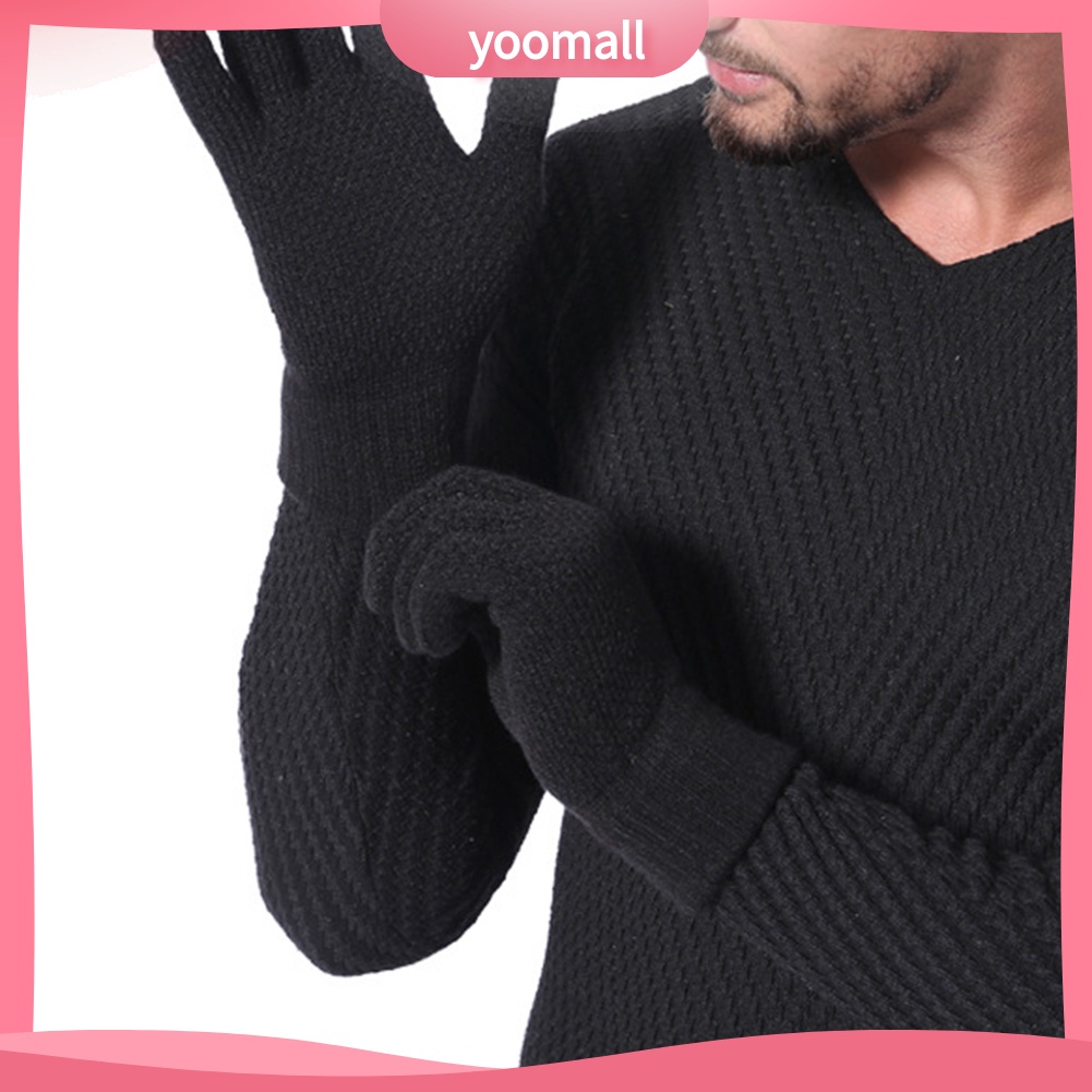 [YM] Găng Tay Len Dệt Kim Dày Dặn Giữ Ấm Mùa Đông Có Thể Dùng Màn Hình Cảm Ứ