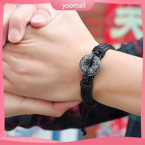 [YM] Vòng Tay Giả Da Bện Họa Tiết Âm Dương Hợp Kim Tai Chi Ying Yang Cho Nam Và Nữ