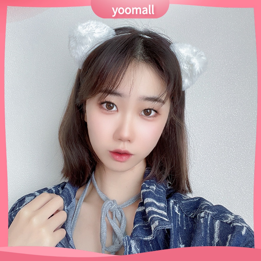 Băng Đô Cài Tóc Tai Mèo Phủ Lông Mềm Mịn Nhẹ Nhàng Co Giãn Màu Sắc Ngọt Ngào