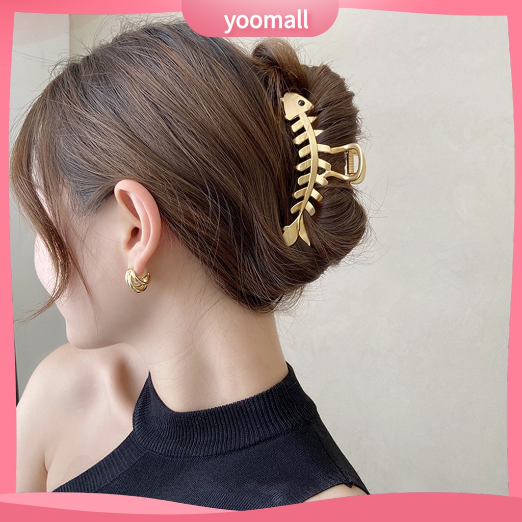 Kẹp Tóc Móng Vuốt Hình Xương Cá Bằng Thép Không Gỉ Màu Sắc Trơn Chống Trượt Cho Nữ