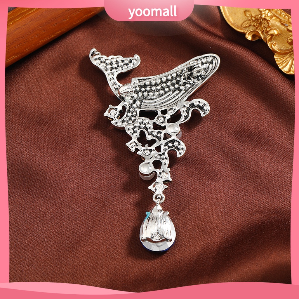 Ghim Cài Áo Hình Cá Voi Đính Đá Tráng Men Phong Cách Vintage