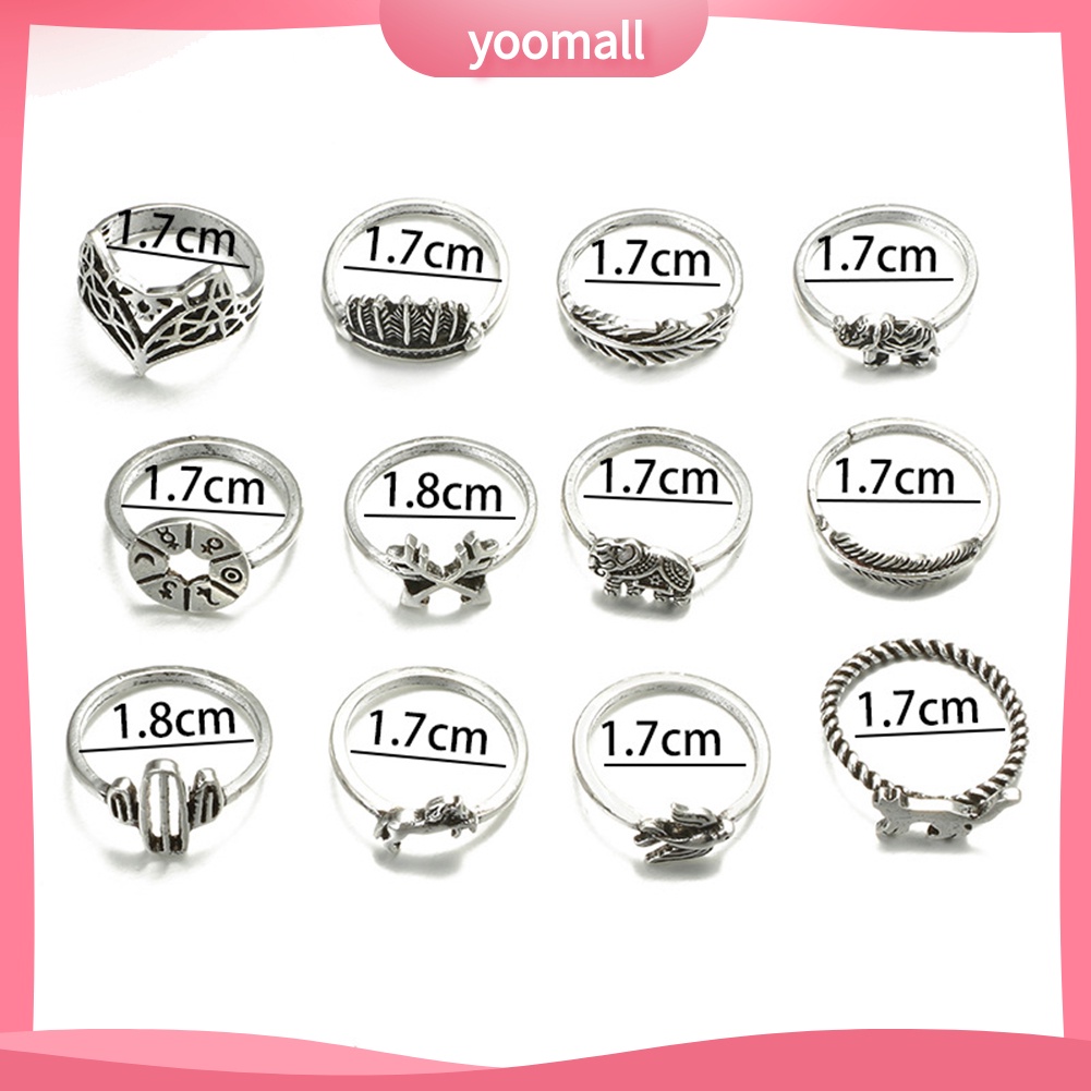 Bộ 12 Nhẫn Đeo Đốt Ngón Tay Phong Cách Vintage Xinh Xắn