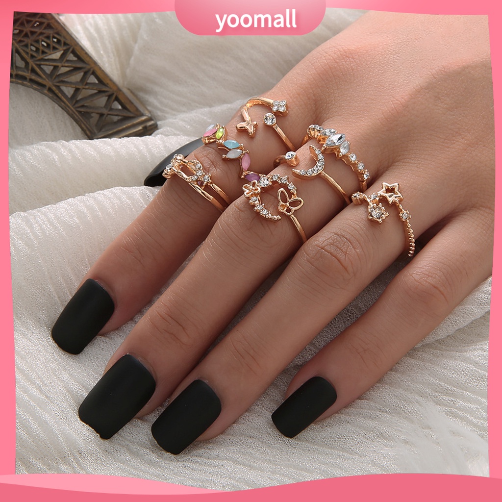 [YM] Set 7 Nhẫn Hở Hình Hoa Bướm Trọng Lượng Nhẹ Không Dễ Vỡ Thoải Mái Cho Nữ Hoạt Động Ngoài Trời