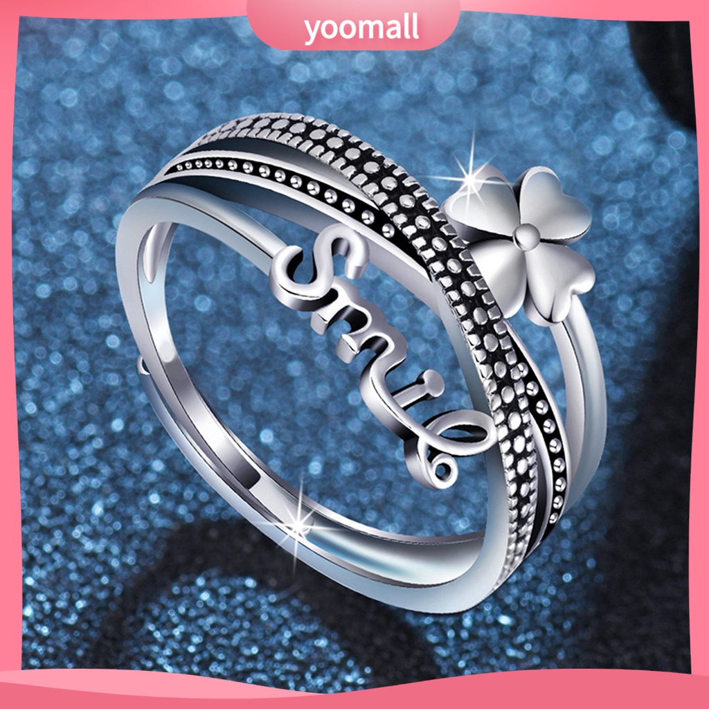 [YM] Nhẫn Hở Nhiều Lớp Thiết Kế Hình Học Thoải Mái Để Trang Trí Hình Cỏ 4 Lá Phong Cách Hàn Quốc Thời Trang