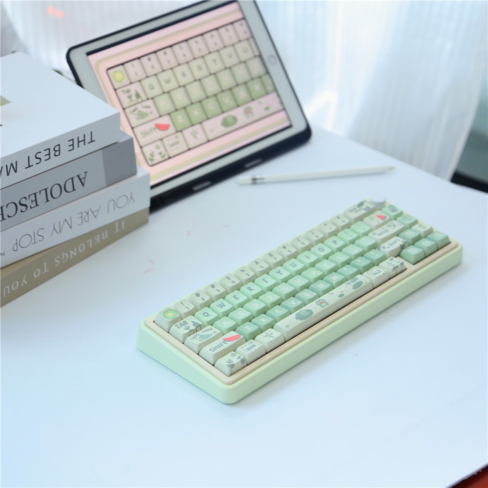 148 66 Keys MDA PBT keycaps small frog theme ball caps PBT milk green five-sided heat sublimatio Keycap Set for DIY LMK67 GMK67