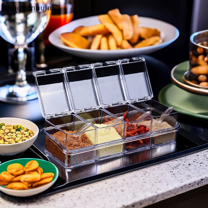 Hộp Đựng Gia Vị 4 Ngăn Bằng Acrylic Trong Suốt Đa Năng Tiện Dụng Cho Nhà Bếp