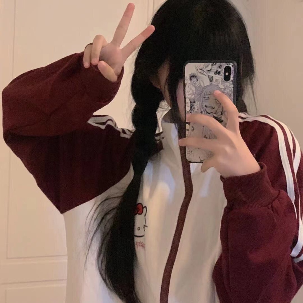 Áo Khoác Bóng Chày Phối Khóa Kéo Kiểu Nhật Bản Dễ Thương Thời Trang Xuân Thu Cho Nữ