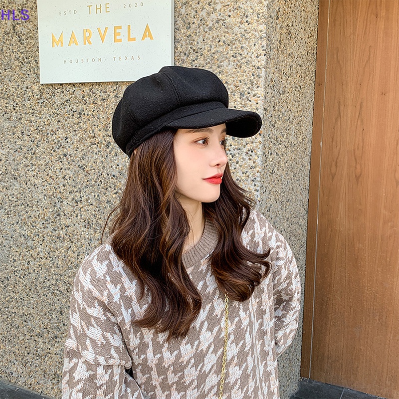 Mũ Len Hình Bát Giác Màu Trơn Thời Trang Mùa Đông Cho Nữ