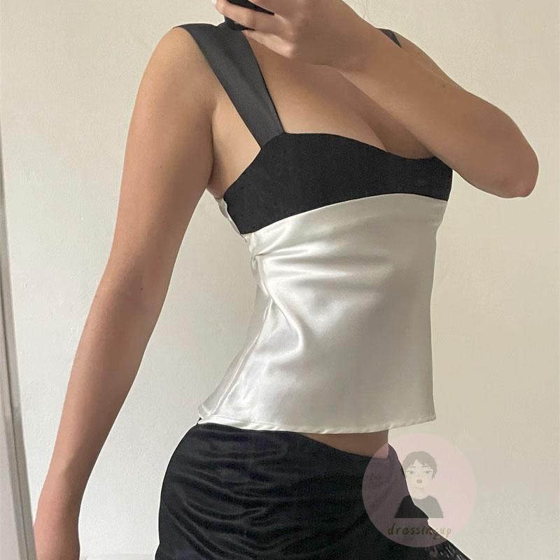 Áo Tank Top Không Tay Hở Lưng Cắt Thấp Màu Tương Phản Dành Cho Nữ