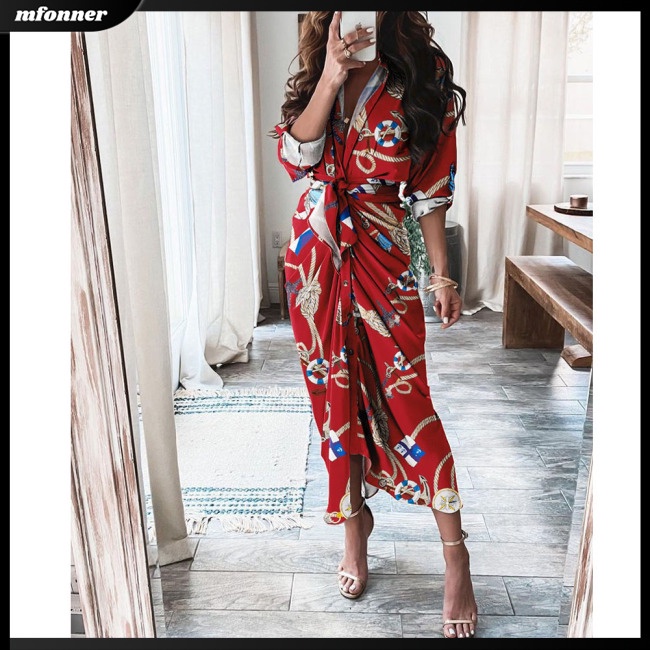 Đầm DàI Cổ Chữ V In Hoa ThờI Trang Cho Nữ