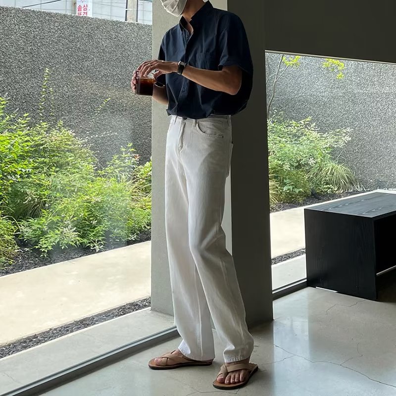 Áo Sơ Mi Tay Lửng Dáng Rộng Thời Trang Mùa Hè Phong Cách Hàn Quốc Cho Nam