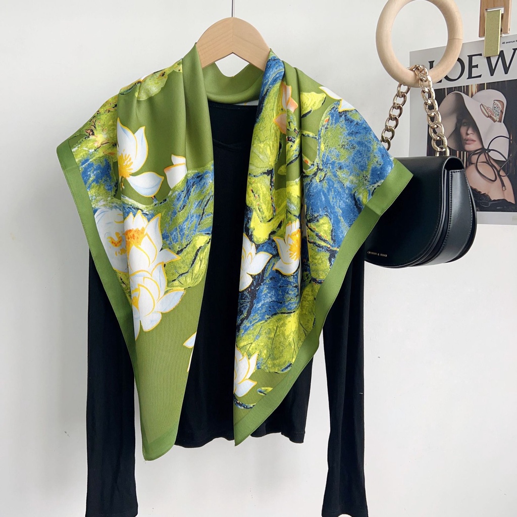 Khăn Choàng Cổ Hình Vuông Cỡ Lớn Bằng Lụa Mềm Mại In Họa Tiết Nghệ Thuật Thời Trang Chống Nắng Dễ Phối Đồ