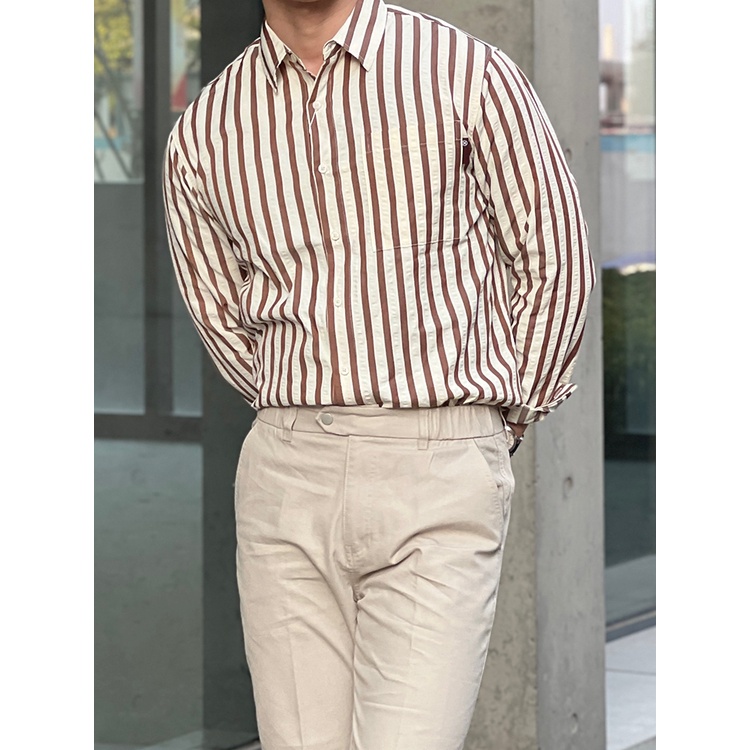 Áo Sơ Mi Dài Tay Dáng Rộng Họa Tiết Kẻ Sọc Phong Cách Hàn Quốc Thời Trang Xuân Thu Cao Cấp Cho Nam