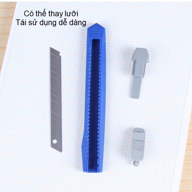 Sỉ 10 Dao rọc giấy lưỡi inox có thể thay đổi lưỡi sử dụng được nhiều lần, nhỏ gọn chắc chắn cán nhựa tốt