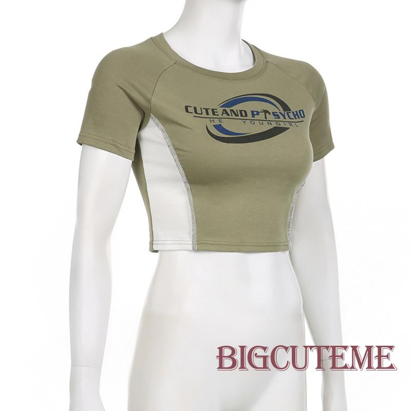 Áo Croptop Tay Ngắn Cổ Tròn In Chữ Màu Sắc Tương Phản Thời Trang Mùa Hè Xinh Xắn Cho Bé Gái
