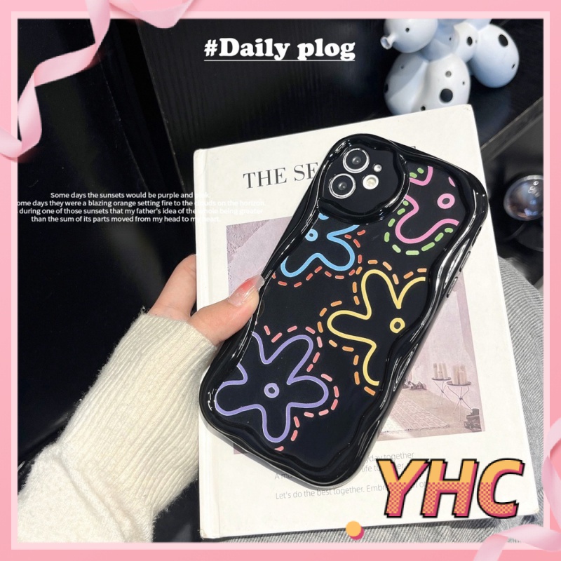 Ốp lưng iPhone Hoa màu, sóng lập thể, vỏ điện thoại chống chấn động màu đen Cho Iphone 6 / 6S / 6splus / se / 7 / 7plus / 8 / 8plus / X / xs / xsmax / 11 / 12 / 13 / 14 / plus / pro / pro max-210